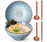 vancasso Bol Ramen Céramique 2 x 1350ml, Baguettes & Cuillères, Bleu Clair
