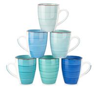 vancasso BONITA Lot de 6 Tasses À Café Thé En Grès 480ml, Ensemble de Mug- Passe au micro-ondes, Lave-vaisselle, Bleu