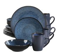 <VANCASSO BUBBLE Ensemble de vaisselle, Design vintage élégant, Pierre écologique, Blue-16-Piece