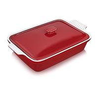 Vancasso Cocotte avec couvercle, 33 x 23 cm, plat de cuisson avec couvercle, plat à lasagnes profond avec couvercle, passe au four, rouge
