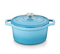 vancasso Cocotte ronde en fonte émaillée avec couvercle et revêtement en émail anti-adhésif pour la cuisson du pain, cocotte bleue graduée de 5,7 l