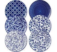 Vancasso Ensemble de 6 assiettes en porcelaine, Assiette à dessert, Assiette à salade, Assiette à tarte, Assiette à déjeuner, Bleu et blanc