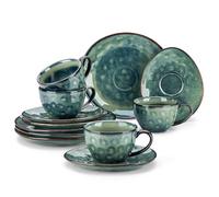 vancasso Ensemble tasse et soucoupe étoilés avec assiettes à dessert de 21,6 cm, service à thé en céramique pour 4 personnes, tasse à café de 270 ml pour expresso, cappuccino et toutes sortes de