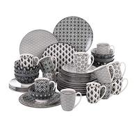 vancasso, Haruka Service de table en porcelaine, 48 pièces, ronds, pour 12 personnes, comprend gobelets, bols, assiettes à dessert et assiettes plates