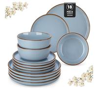 vancasso LOIRE Assiettes Service de Table 6 Personnes - Vaisselle 18 Pièces en Grès - 6 Assiette Plates, Dessert et Bols à Céréales - Passe au Micro-Ondes, Four et Lave-Vaisselle - Glaçure Bleu