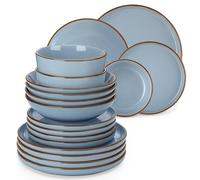 vancasso LOIRE Assiettes Service de Table 6 Personnes - Vaisselle 24 Pièces en Grès - 6 Assiette Plates, Dessert, Creuses et Bols à Céréales - Passe au Micro-Ondes et Lave-Vaisselle - Glaçure Bleu