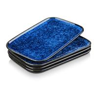 vancasso Lot de 4 assiettes de service en faïence motif étoile - Passe au lave-vaisselle et au micro-ondes - Assiettes plates - Assiettes à dessert - Assiettes à petit-déjeuner - Bleu et vert