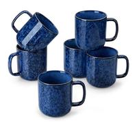 vancasso Lot de 6 Grandes Tasses à Café en Grès - 480ml - Ensemble de Mugs avec Anse pour Thé, Café, Lait, Cappuccino - Résistant au Lave-vaisselle et Micro-ondes - Bleu à Émail Réactif