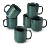 vancasso Lot de 6 Grandes Tasses à Café en Grès - 480ml - Ensemble de Mugs avec Anse pour Thé, Café, Lait, Cappuccino - Résistant au Lave-vaisselle et Micro-ondes - Vert à Émail Réactif