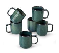 vancasso Lot de 6 Tasses à Café en Grès - 360ml - Ensemble de Mugs avec Anse pour Thé, Café, Lait, Cappuccino - Résistant au Lave-vaisselle et Micro-ondes - Vert à Émail Réactif