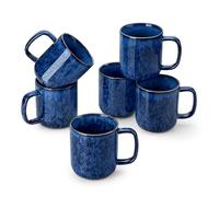 vancasso Lot de 6 Tasses à Café en Grès - 360ml - Ensemble de Mugs avec Anse pour Thé, Café, Lait, Cappuccino - Résistant au Lave-vaisselle et Micro-ondes - Bleu à Émail Réactif