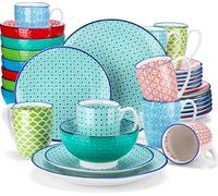 vancasso Macaron Service de table en porcelaine, 32 pièces Set de vaisselle, avec 8 assiettes plates, assiettes à dessert, bols à céréales et tasses à café pour 8 personnes