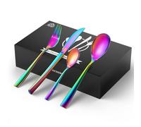 vancasso Ménagère 48 Pièces en Acier Inoxydable, Arc-en-Ciel, Couverts de Table Bout Carré, Service de Couverts 12 Personnes Comprenant 1 Couteau, 1 Fourchette, 2 Cuillère, Lavable au Lave-Vaisselle