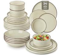 vancasso NAVIA Service de Table 24 Pièces pour 6 Personne, Set Vaisselle en Porcelaine - 6 Assiette Plates, 6 Assiette Dessert, 6 Assiettes Creuses et 6 Bols - Adapté au Micro-Ondes - Beige