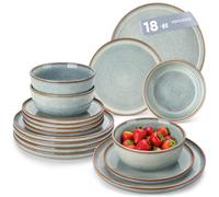 vancasso PLAYA Assiettes Service de Table 18 Pièces pour 6 Personnes, Vaisselle en Grès - Assiettes Plates, à Dessert, Creuses et Bols à Céréales Adapté au Micro-Ondes - Glaçure Bleu Clair