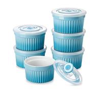 vancasso Ramequins avec Couvercles Lot, 6 X 200 ML Ramequins et Moules à Soufflés en Porcelaine, Ramequin Creme Brulee pour Muffin et Gâteau, Ramequin Four à Crème, Sauce, Fruit, Ø9.5 CM - Bleu