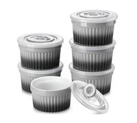 vancasso Ramequins avec Couvercles Lot, 6 X 200 ML Ramequins et Moules à Soufflés en Porcelaine, Ramequin Creme Brulee pour Muffin et Gâteau, Ramequin Four à Crème, Sauce, Fruit, Ø9.5 CM - Gris