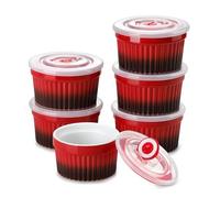 vancasso Ramequins avec Couvercles Lot, 6 X 200 ML Ramequins et Moules à Soufflés en Porcelaine, Ramequin Creme Brulee pour Muffin et Gâteau, Ramequin Four à Crème, Sauce, Fruit, Ø9.5 CM - Rouge