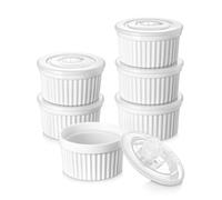 vancasso Ramequins avec Couvercles Lot, 6 X 200 ML Ramequins et Moules à Soufflés en Porcelaine, Ramequin Creme Brulee pour Muffin et Gâteau, Ramequin Four à Crème, Sauce, Fruit, Ø9.5 CM - Blanc