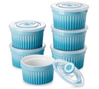 vancasso Ramequins avec Couvercles Lot, 6 X 260 ML Ramequins et Moules à Soufflés en Porcelaine, Ramequin Creme Brulee pour Muffin et Gâteau, Ramequin Four à Crème, Sauce, Fruit, Ø10.1 CM - Bleu