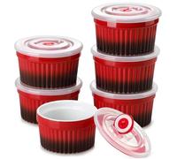 vancasso Ramequins avec Couvercles Lot, 6 X 260 ML Ramequins et Moules à Soufflés en Porcelaine, Ramequin Creme Brulee pour Muffin et Gâteau, Ramequin Four à Crème, Sauce, Fruit, Ø10.1 CM - Rouge