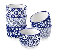 vancasso Ramequins Lot, 6 X 120 ML Ramequins et Moules à Soufflés en Porcelaine Bleu et Blanc, Ramequin Creme Brulee pour Muffin et Gâteau, Ramequin Pour à Crème, Sauce - Ø8 CM - Style Chinois