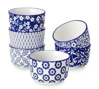 vancasso Ramequins Lot, 6 X 180 ML Ramequins et Moules à Soufflés en Porcelaine Bleu et Blanc, Ramequin Creme Brulee pour Muffin et Gâteau, Ramequin Pour à Crème, Sauce - Ø9 CM - Style Chinois