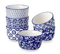 vancasso Ramequins Lot, 6 X 240 ML Ramequins et Moules à Soufflés en Porcelaine Bleu et Blanc, Ramequin Creme Brulee pour Muffin et Gâteau, Ramequin Pour à Crème, Sauce - Ø9.7 CM - Style Chinois