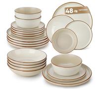 vancasso Reno Service de vaisselle moderne pour 12 personnes, 48 pièces, en grès, avec assiettes plates, assiettes à soupe, assiettes à dessert, bols, compatible lave-vaisselle et micro-ondes, beige