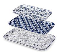 vancasso SELENE Lot de 3 Assiettes Plates Rectangulaires en Porcelaine - 40,7/36/30,8 cm - Style B Chinois Oriental Bleu et Blanc - Assiette pour Desserts, Sushis et Salade - Adapté au Micro-Ondes