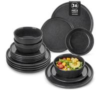 vancasso Série ANYA Service de Table 36 Pièces pour 12 Personnes, Vaisselle en Grès - 12 Assiettes Plates, 12 Assiettes à Dessert et 12 Bols - Adapté au Micro-Ondes, Glaçure Gris