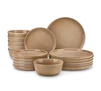vancasso Série ANYA Service de Table Complet 18 Pièces pour 6 Personnes, Vaisselle en Grès - 6 Assiettes Plates, 6 Assiettes à Dessert et 6 Bols - Adapté au Micro-Ondes, Glaçure Caramel