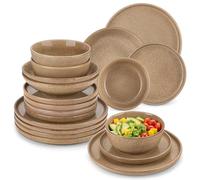 vancasso Série ANYA Service de Table Complet 24 Pièces pour 6 Personnes, Vaisselle en Grès - Assiettes Plates, Assiettes à Dessert, Bols à Pâtes et Bols - Adapté au Micro-Ondes, Glaçure Caramel