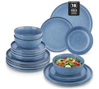 vancasso Série ANYA Service Vaisselle 18 Pièces pour 6 Personnes, Vaisselle en Grès - 6 Assiettes Plates, 6 Assiettes à Dessert et 6 Bols - Adapté au Micro-Ondes, Glaçure Bleu
