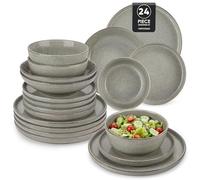 vancasso Série ANYA Service Vaisselle 24 Pièces pour 6 Personnes, Vaisselle en Grès - 6 Assiettes Plates, 6 Assiettes à Dessert, 6 Bols à Pâtes et 6 Bols - Adapté au Micro-Ondes, Glaçure Marron