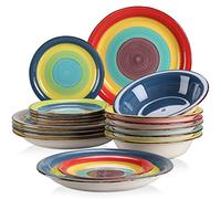 vancasso, Série ARCO, Service de Table en Céramique, Vaisselle Complet 18 Pièces pour 6 Personnes, Assiette Plate et Creuse, Style Multicoloré Tropical