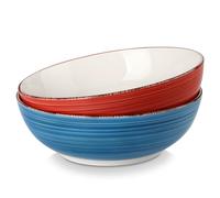 vancasso, Série Bella, Service de Table, Faïence Style Vintage Rustique (Rouge & Bleu, Service Bol Saladier *2)