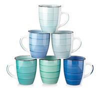 vancasso, Série Bonita, 6 Tasses Mugs en Céramique, 350ml, Ensemble de Tasse à Café， Style Minimaliste Multicoloré-Bleu Dégradé