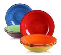 vancasso, Série Bonita, Assiette Creuse à Soupe en Céramique 6 pièces, Assiette Saladier, 500ml, Style Minimaliste Multicoloré-Bleu et Orange