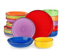 vancasso Série BONITA Assiette Service de Table 24 Pièces pour 6 Personas, Bas Désign Plat en Grès, 6 Assiettes Plates, 6 Assiettes à Salade, 6 Bols à Pâtes et 6 Bols, Multicoloré
