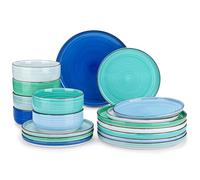 vancasso Série BONITA Assiette Service de Table, Bas Désign Plat, 6 Assiettes Plates, 6 Assiettes à Salade, et 6 Saladiers, Service de Table 6 Personnes, 18 Pièces, Couleur Froide