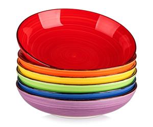 vancasso Série BONITA Lot de 6 Bol à Pâtes en Grès de 50 oz, 24.5cm, Saladier Passent au Micro-ondes et au Four à Soupe pour Cuisine, Multicoloré