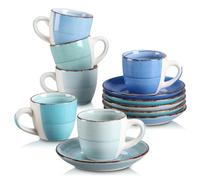 vancasso, Série Bonita, Service à Café Expresso en Céramique pour 6 Personnes, Ensemble de Tasse et Soucoupe, 80ml, Style Minimaliste Multicoloré-Bleu Dégradé