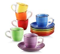 vancasso, Série Bonita, Service à Café Expresso en Céramique pour 6 Personnes, Ensemble de Tasse et Soucoupe, 80ml, Style Minimaliste Multicoloré-Bleu et Orange