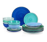 vancasso Série BONITA Service de Table 6 Personnes, Set Vaisselle en Grès 18 Pièces, Services Complet - Assiette Plates, Assiette à Dessert et Bols à Céréales - Bleu, Compatible Micro-Ondes