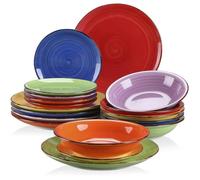 vancasso, Série Bonita, Service de Table Complet en Céramique, 18 Pièces Assiettes, Style Minimaliste Multicoloré-Bleu et Orange
