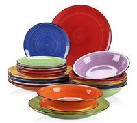 vancasso Série BONITA Service Vaisselle 6 Personnes, Service Assiette en Grès 18 Pièces - Assiettes Plates, Assiettes à Dessert et Assiettes Creuses, Multicoloré - Compatible Lave-Vaisselle