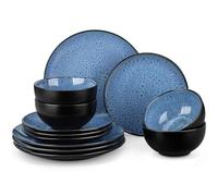 vancasso Série Bubble Service de Table 12 Pièces en Porcelaine, Service Vaisselle pour 4 Personnes, Comprenant 4 Assiettes Plates, 4 Assiettes à Dessert et 4 Bols à Céréales, Bleu