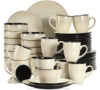 vancasso, Série GUTO. Service de Table Complet Moderne pour 12 Personnes, 48 Pièces de Vaisselle en Grès Glaçure Ceramique, Motif en Relief avec gouttes d eau