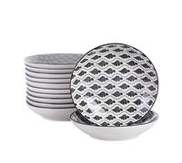 Vancasso, série Haruka, 12 assiettes creuses, assiettes à soupe, en porcelaine, style de japonais